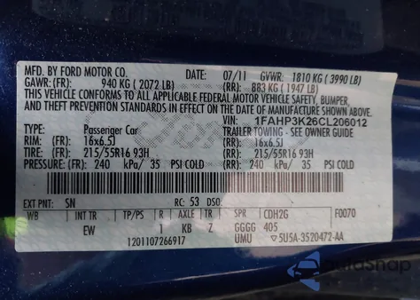2012 Ford Focus Se z USA, uszkodzony, nr VIN 1FAHP3K26CL206012